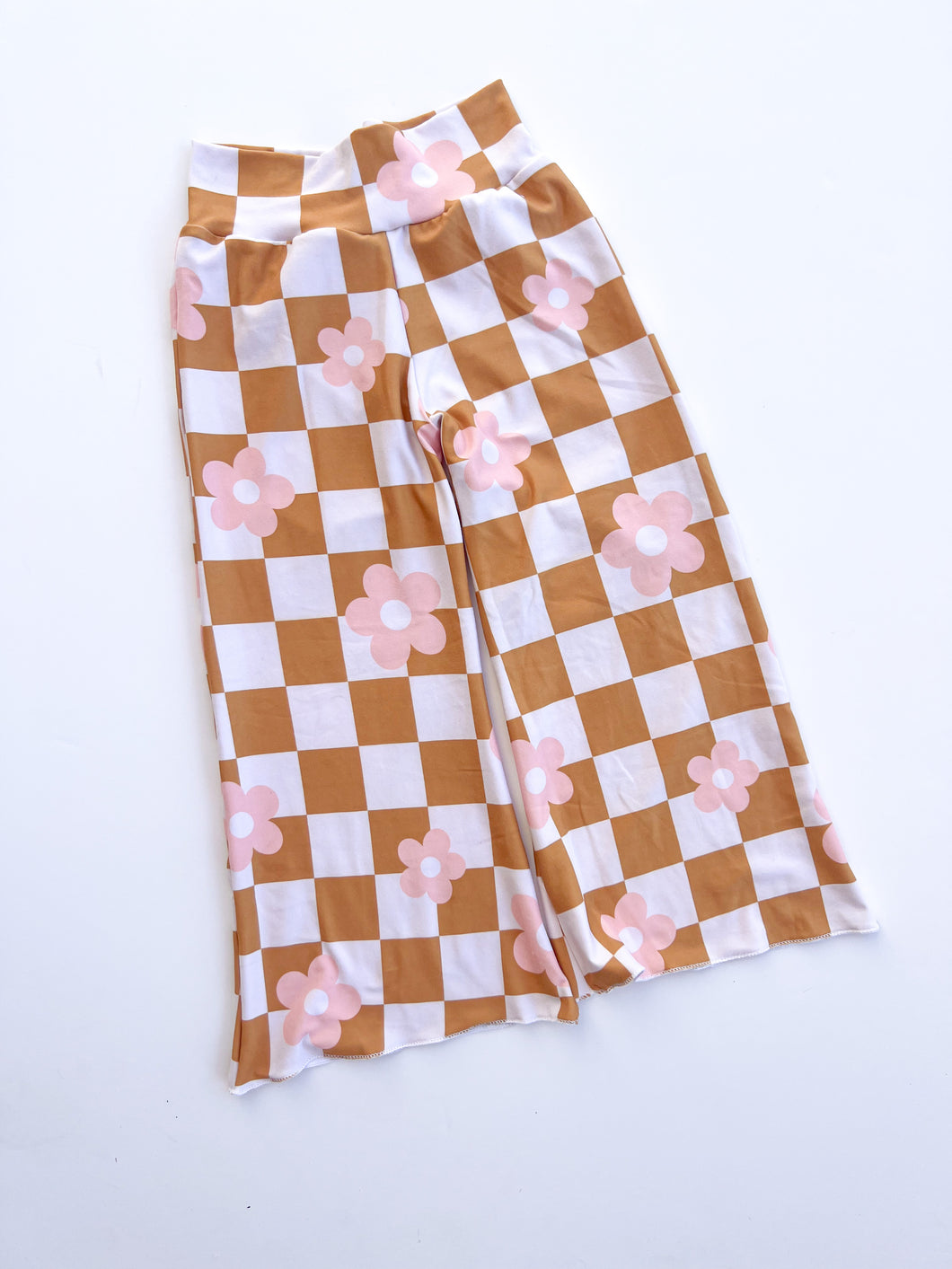 3t Wide Leg Checkered Pants with Pink Daisys