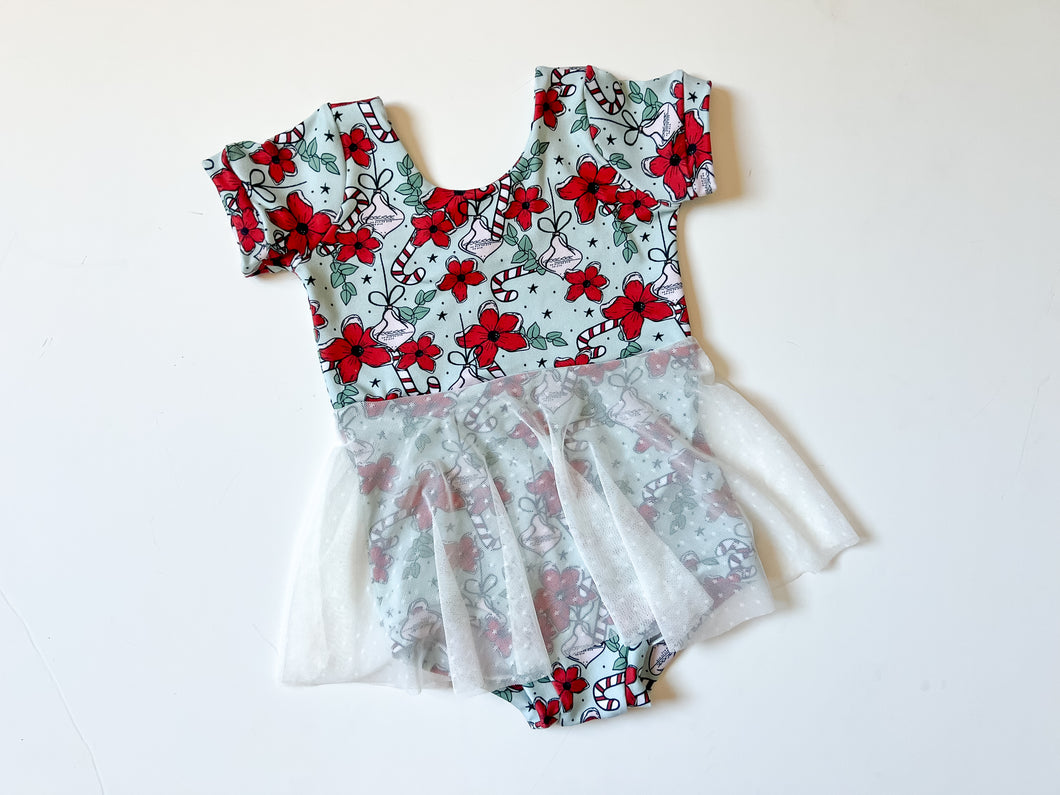 4t Short Sleeve Skirted Leo Candy Cane Poinsettia