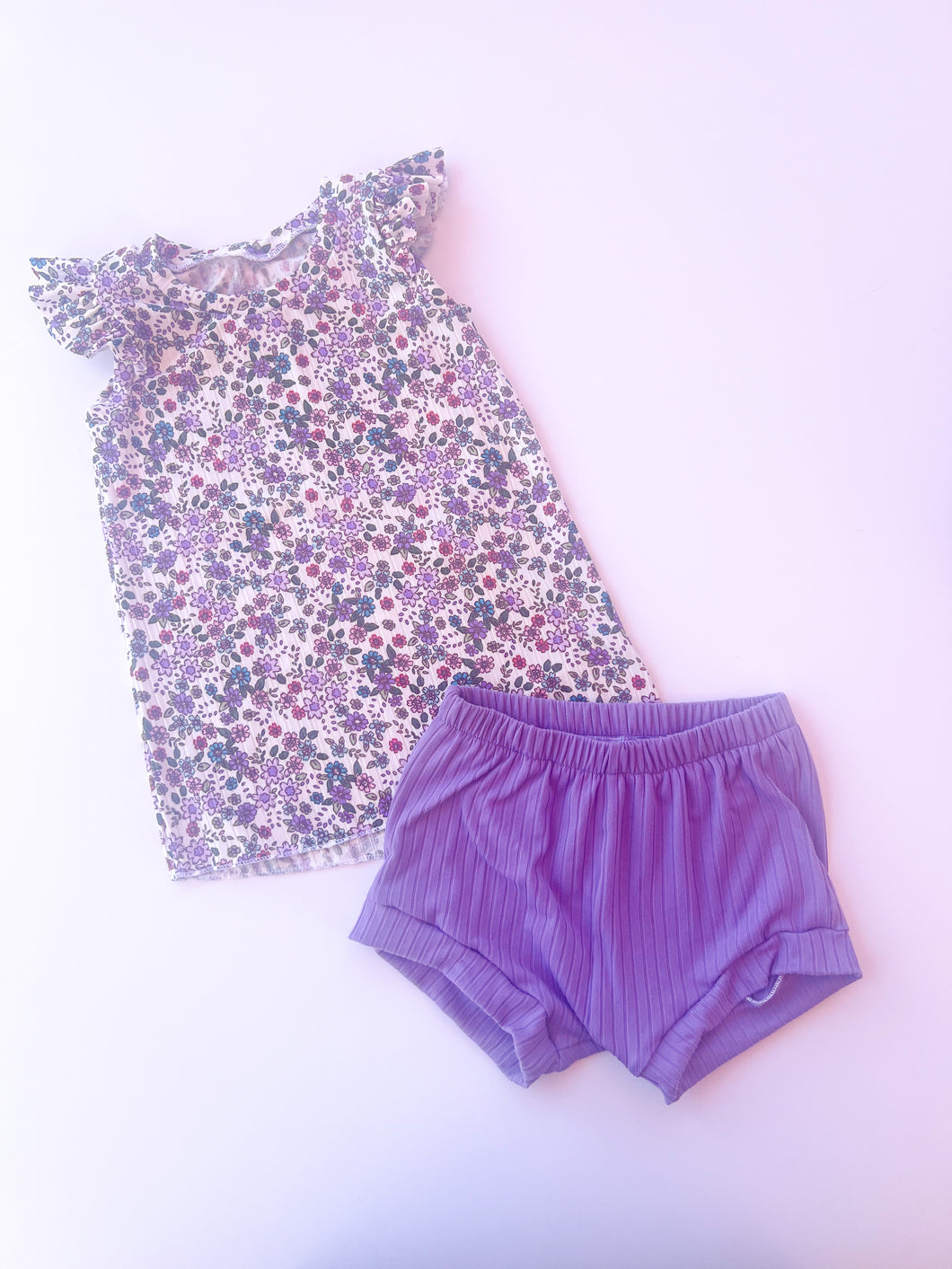2t Purple Floral Ruffle Tank and Shortie set