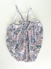 Load image into Gallery viewer, 18/24 tie back bubble romper purple floral
