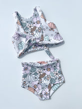 Load image into Gallery viewer, Hibiscus and Seashell 2 piece reversible swim
